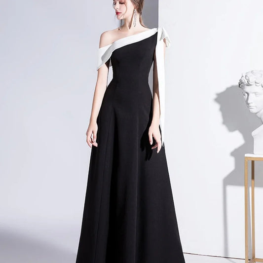 Elegant Black Formal Evening Long Dresses for Women 2025 Summer Sexy One Shoulder Slim Host Prom Party Dress Casual Maxi Vestido